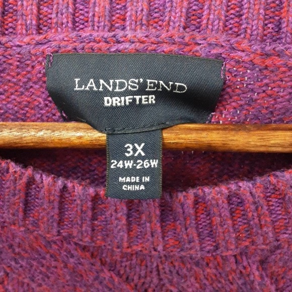 Cozy Oversized Lands End Purple Cotton Sweater - Picture 6 of 11